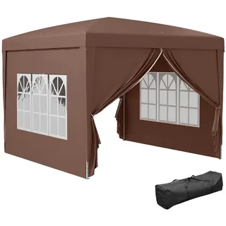Outsunny Faltpavillon 3 x 3 m inkl. 4 Seitenteile Braun