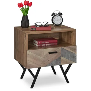 Relaxdays Nachtschrank mit Schublade 53 x 50 x 42 cm Braun