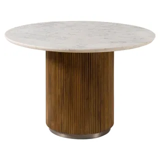 MASSIVMOEBEL24.DE Esstisch rund Mango 120x120x76 braun lackiert / Marmor weiß BARCELONA #228 - Braun, Weiß