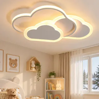 YUEEU Kinderzimmer Lampe Decke 52CM 3000K LED Deckenleuchte Wolkelampe | Deckenlampe für Kinder Schlafzimmer Kinderlampe Wolke Mädchen Kinderzimmelampe Babyzimmer 42W mit Nachtlicht Warmes weißes