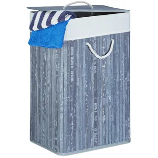 Relaxdays Wäschekorb Bambus, mit Deckel, rechteckig, XL, 83 L, faltbarer Wäschesammler, HBT: 65,5 x 43,5 x 33,5 cm, grau