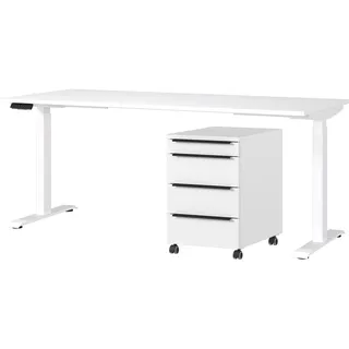 Germania "Mailand, inkl. Schreibtisch (elektr. höhenverstellbar) & Rollcontainer", 2 Stk. tlg. Breitenvariante wählbar (140-180 cm), Made in Germany,