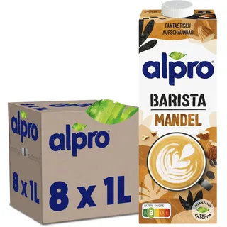 Alpro Barista Mandeldrink – Vegan und laktosefrei – Reich an Ballaststoffen – Mit Calcium und Vitaminen – UHT – 8 x 1 L