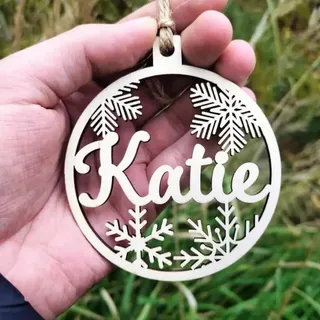 Shangyue Personalisierte Weihnachtskugel aus Holz, personalisierte Weihnachtsschmuck, Weihnachtsbaumschmuck mit Namen, Anhänger (Style4)