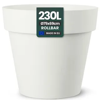 Kreher XXL Pflanztopf/Pflanzkübel rund mit 79 cm / 58 cm Durchmesser, ausstattet mit Rollen! Der Eye-Catcher für Garten, Terrasse, Restaurants & Gewerbe! (Weiß, XXL-Ø79cm)