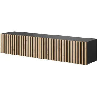 Selsey TV Schrank Board Sideboard Fernsehtisch Fernsehschrank 138,6 cm Hängend Schwarz mit Lamellierter Front Telire