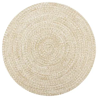 vidaXL Handwebteppich Rund 90 cm aus Geflochtene Jute Weiß, Natur , Textil , 90x90 cm , leicht zusammenrollbar , Teppiche und Böden, Teppiche, Webteppiche