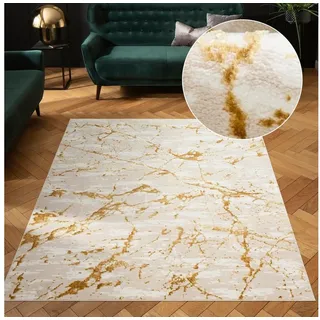 MY HOME Teppich Kalmus, mit Schrumpfgarn-Effekt, Hoch-Tief, rechteckig, Höhe: 11 mm, modernes Marmor Design, Kurzflor-Teppich, Effektfäden, weich goldfarben 240 cm x 320 cm x 11 mm