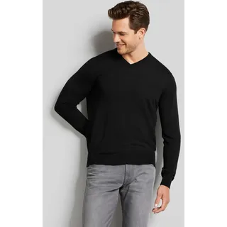 Rundhalspullover BUGATTI, Herren, Gr. XXL, schwarz, 100% Wolle, regular fit, V-Ausschnitt, Rippbündchen, Pullover Rundhalspullover, aus feiner Merinowolle