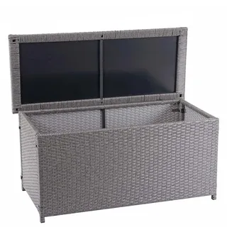 Mendler Poly-Rattan Kissenbox HWC-D88, Gartentruhe Auflagenbox Truhe Basic grau, 63x135x52cm 320l
