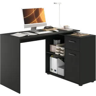 FMD Eckschreibtisch »AUGSBURG« Schreibtisch/ Sideboard m. Stauraum, beids. montierb., 117 oder 148 cm, schwarz
