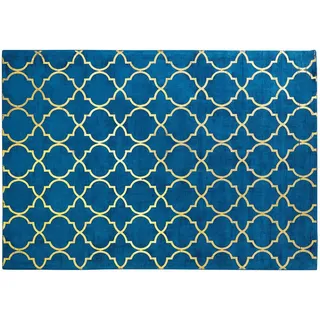 Beliani Kurzflor-Teppich Yelki 230/160 cm , Blau , Naturmaterialen , Rauten , Rechteckig , 160x230 cm , Teppiche und Böden, Teppiche, Orientteppiche