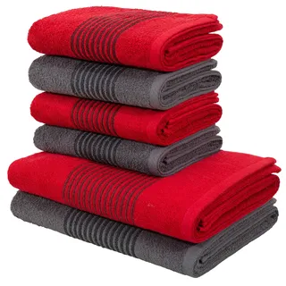 Bruno Banani Handtuch Set »Jassen, Duschtücher, Handtücher« Set 6 Stk. Walkfrottee mit gestreifter Bordüre, 6 teiliges Handtücher Set aus 100% Baumwolle, rot
