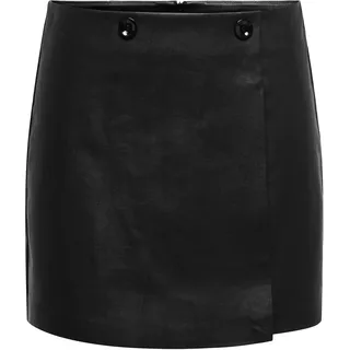Lederimitatrock ONLY "ONLASTRIA FAUX LEATHER SHORT SKIRT OTW", Damen, Gr. L (40), schwarz, Web, Obermaterial: 100% Polyester, unifarben, kurz, Röcke Lederimitatrock, mit Knopf Details, softes Lederimitat