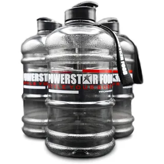 POWERSTAR FOOD XXL Water Bottle | 2,2 Liter | SCHWARZ | Mit Tragegriff, Trageschlaufe & Zusatzöffnung im Verschluss | Für Gym, Fitness & Training | BPA frei