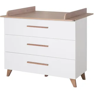 roba Wickelkommode Ole inkl. abnehmbarem Wickelaufsatz - Wickeltisch mit 3 Schubladen inkl. Füßen und Griffen aus Massivholz - Holz weiß/Dekor dunkle Eiche