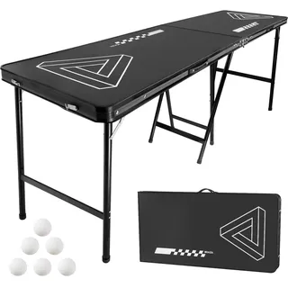 Vevor tragbarer Beer Pong Tisch klappbar erhöht (240 x 60 x 90 cm), Beerpong Tisch mit Tragegriffen & 6 Pong-Bällen, Heckklappentisch für Büro Heckklappenparty Reisen und Camping, schwarz