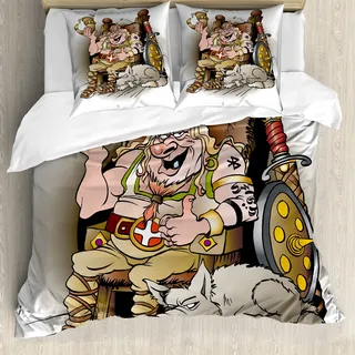 ABAKUHAUS König Bettbezug, Norwegen skandinavischen Königs, Milbensicher Allergiker geeignet mit Kissenbezügen, 155 cm x 220 cm - 80 x 80 cm, Mehrfarbig