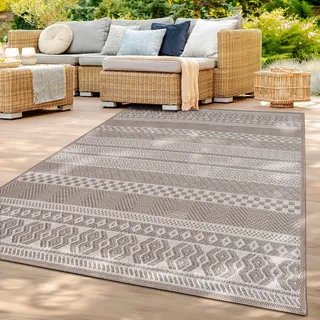 TT Home In-& Outdoor Teppich Wetterfest Balkon Küche Wohnzimmer Boho Rauten Design Größe 200 cm Rund - Beige