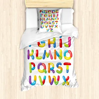 ABAKUHAUS Briefe Mantele, Heiter Kinder Entwurf, Milbensicher Allergiker geeignet mit Kissenbezügen, 135 cm x 200 cm - 80 x 80 cm, Mehrfarbig