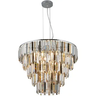 Kristall-Hängeleuchte , Klar, Chromfarben, Champagner , Metall, Glas , 53-170 cm , höhenverstellbar , Lampen & Leuchten, Leuchtenserien