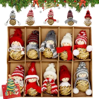 Forbabe 10 Stück Weihnachtswichtel Anhänger, Stroh Christbaumschmuck Wichtel Niedlich Weihnachtsfiguren Klein Weihnachtsengel Baumschmuck Figuren Weihnachtsanhänger für Kamin Esstisch Fenstern Deko