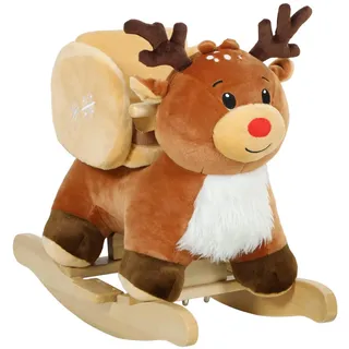 aiyaplay Kinder-Schaukelpferd Rentier mit Schlafliedern, Sicherheitsgurt für 18-36 Monate Plüsch Braun 65 x 35 x 59 cm , unisex , mit Musik , Spielzeug, Schaukeltiere
