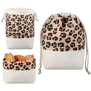 Xuniea Brotbeutel zur Brotaufbewahrung und Frischhalten 3 in 1 Brotkorb Stoff mit Leopardenmuster 33 x 21 cm Brottasche Brotsack Baumwollbeutel mit Kordelzug Wiederverwendbar für Brot Weihnachten