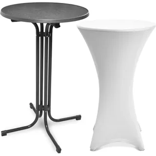 Beautissu Bellini Stehtisch ø 70cm Grau mit Stella Stehtischhusse ø 70cm Weiß
