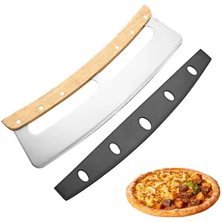 ORAGKE Pizzaschneider Extra Scharf Groß 35cm, Profi Pizzamesser Edelstahl mit Holzgriff & Klingenschutz, Premium Wiegemesser Pizza Schneider Messer, Pizza Cutter Schnelles und gleichmäßiges Schneiden