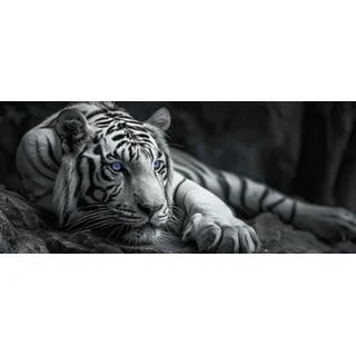 Leinwandbild BÖNNINGHOFF "Wandbild TIGER XXL 60x140 cm – Leinwandbild Keilrahmen Deko modern", schwarz (farbe bild(er): schwarz, weiß, grau, blau), B:140cm H:60cm T:1,8cm, Canvas, MDF, Bilder, Leinwandbild, auf Keilrahmen gespannt