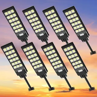 8 Stück 600W Solar Wegeleuchte mit Bewegungsmelder, 6500K LED Solar Straßenlaterne mit Fernbedienung IP65 Wasserdicht Straßenlampe Straßenleuchte für Straßen, Innenhöfe, Gärten geeignet
