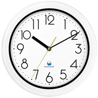 KIZLOC 28 cm Outdoor Uhr Garten Wasserfest, Gartenuhr Außen Wetterfest, Leicht Ablesbare Lautlose Batteriebetriebene Runde Wanduhr für Draußen Pool Balkon Badezimmer (Weiß)