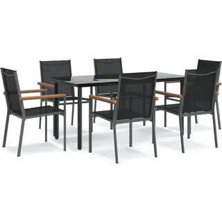 vidaXL 7-tlg. Garten-Essgruppe Schwarz Textilene und Stahl - Schwarz