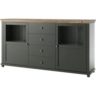 Furniture24 Kommode, Sideboard Evora 25, mit 2 Türen, 4 Schubkästen, Grün, Landhaus möbel, Wohnzimmerschrank ohne Beleuchtung - Schwarz