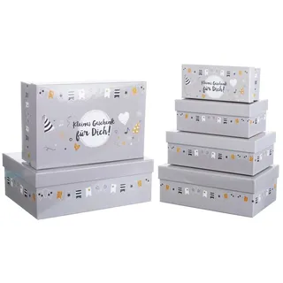 Brandsseller 6er Set Geschenkboxen Kleines Geschenk für Dich! | Aufbewahrungsboxen | Schachteln mit Deckel | Stabiler Karton mit Geburtstag Design Grau
