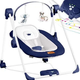 KIDIZ® Babywippe Babyschaukel mit 5 Geschwindigkeitseinstellungen zusammenklappbarer Baby Wippe Schaukel Babyhochstuhl mit Spielbogen Spielzeugen 5 beruhigende Naturgeräusche neugeborene - Blau