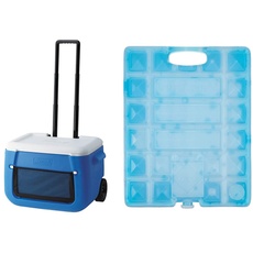 Coleman Passive Kühlbox 50 QT Poly-lite Wheeled Mesh, Thermobox 47 L Fassungsvermögen, Mobile Eisbox mit Rädern & Campingaz Campingküche Freezpack (3 x 20 x 26 cm), Blau