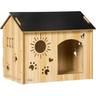 PawHut Hundehütte mit Lüftungsöffnungen Dach MDF Eiche Schwarz 69 x 50 x 58,5 cm