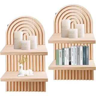 Wandplanken ohne Bohrer - zweischichtiges Boho-Wanddesign - kleine Wandplatten für Wandregale - Fotorek Tischdeko Dekorationswand - Beige
