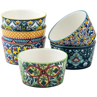 HENXFEN LEAD Soufflé Förmchen 6er Set, 175ml Creme Brulee Schälchen Set, Kleine Auflaufformen in Bunte für Leckere Würzfleisch, Ragout Fin, und Pudding - Bohemian Style