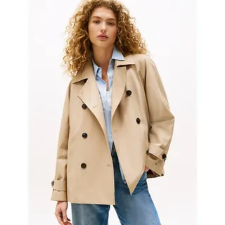 Tommy Hilfiger Trenchcoat TOMMY HILFIGER "COTTON REG SHORT TRENCH COAT", Damen, Gr. 46, beige, Web, Obermaterial: 100% Baumwolle, unifarben, regular fit hüftbedeckend, Mäntel Trenchcoat