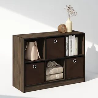 Furinno Cubic Kleiderschrank-Organizer und Aufbewahrung, 6-Fach Würfelregal mit Boxen, Offenes Regal Kleiderschrank-Aufbewahrung, Columbia Walnuss/Dunkelbraun