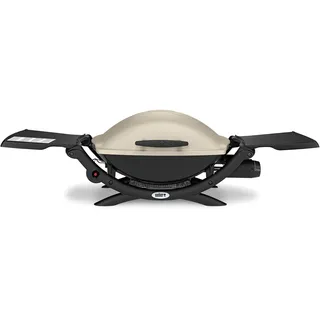 Weber Q2000 Gasgrill, 54 x 39cm Grillfäche, portabler BBQ Grill, 1 Brenner, mit ausklappbaren Seitentischen, 2-geteilter porzellanemaillierter Guss-Grillrost - Titanium (53060079)