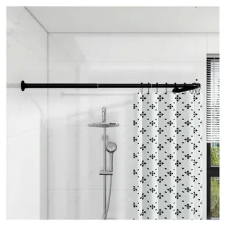 Duschvorhangstange L-Form, [62-122 cm] × [62-122 cm] Verstellbare Duschstange für die Ecke, Duschvorhanghalterung mit 12 Ringen und Deckenstütze für Badewanne/Badezimmer, Bohr-Montage erforderlich (Schwarz)