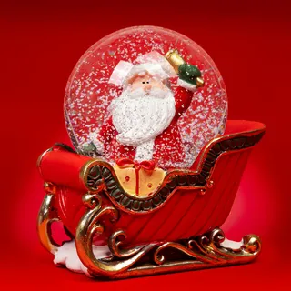 SIKORA SK35 Mittelgroße Glas Deko Schneekugel Weihnachtsmann auf dem Schlitten Weihnachten Weihnachtsdeko D:65mm