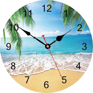 Tropische Strandpalm - Wanduhr 34 cm - Stil und Lautlos - Maritimes Küstendekor - Ideal für Küche - Schlafzimmer - Wohnzimmer und Büro - Bunt