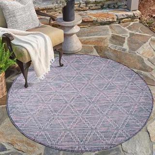 Outdoorteppich CARPET CITY "PALM3073", blau (blau, pink), H:5mm Ø:160cm, Polypropylen, Teppiche, Outdoorteppich, Wetterfest & UV-beständig, für Balkon, Terrasse, Küche, flach gewebt