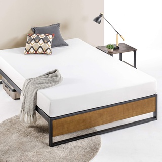 Zinus Suzanne Bett 180x200 cm – Höhe Bettgestell 36 cm – Plattform Bettrahmen aus Metall und Holz mit Lattenhalter aus Holz – Braun und Schwarz