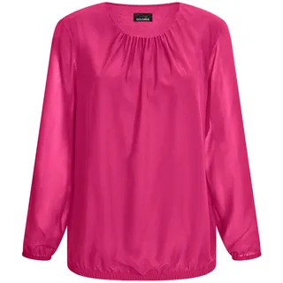 Klassische Bluse GOLDNER "Kurzgröße Jerseybluse mit Falten-Details", Damen, Gr. 21, pink, Obermaterial: 67% Polyester PES. 30% Viskose CV. 3% Elasthan EL., Modisch, Blusen Klassische Bluse, Rundhalsausschnitt